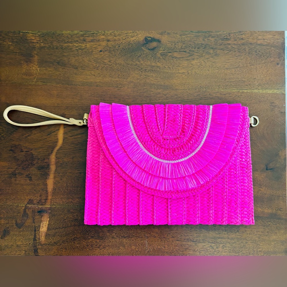 Vibrant Pink Straw Clutch Bag